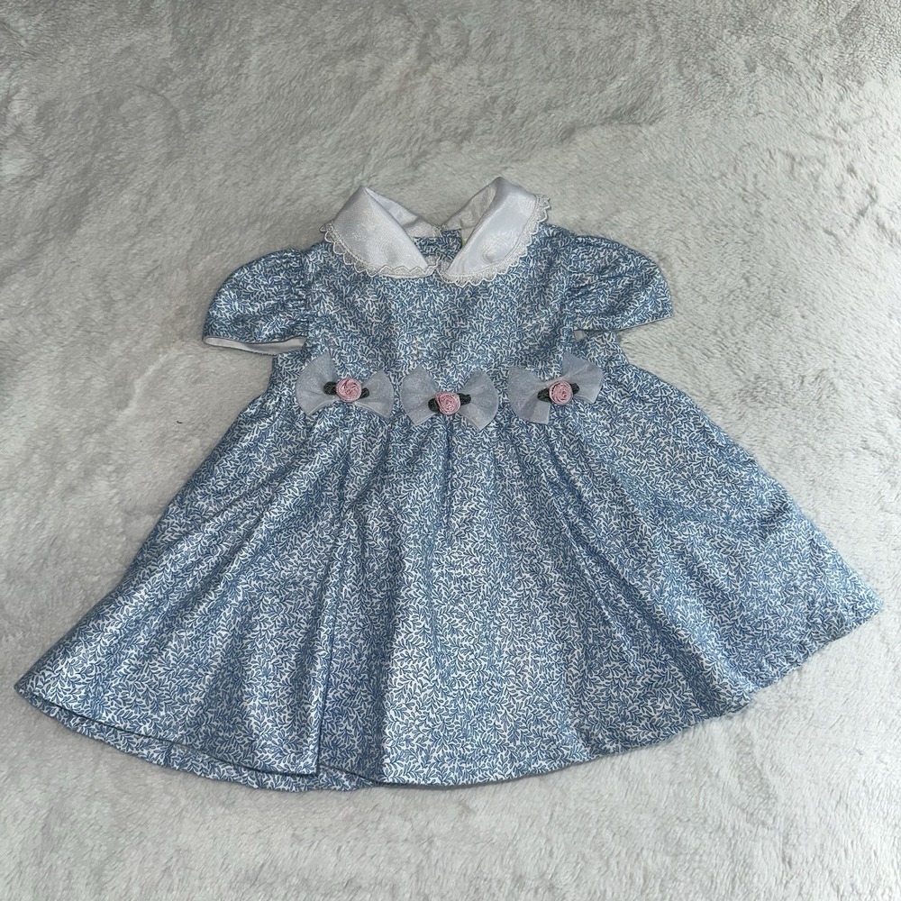 VTG Little Bit 90s Infant Dress 6-9 M Coquette Ruffle Circle Lace Floral Rosette